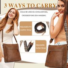 VASCHY Crossbody Bag For Women, Stylish Vegan Leather Shoulder Bag, Tote Bucket Bag With 2PCS Adjustable Straps - Brown - View 9