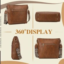 VASCHY Crossbody Bag For Women, Stylish Vegan Leather Shoulder Bag, Tote Bucket Bag With 2PCS Adjustable Straps - Brown - View 8