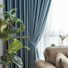 1 pièce Nouveaux rideaux occultants en velours de couleur unie minimalistes pour chambre à coucher, salon, style à poche pour tringle - gris bleu - Voir 6