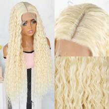 613 Light Blonde Color Synthetic Lace Front Wigs Pre Plucked Natural Hairline 32 Inch Long Kinky Curly Wig Ready To Wear Glueless Wigs 13x4x1 Middle Part Lace Front Curly Wigs For Fashion Women Daily Party Wear Heat Resistant Fiber - 金色 - 查看 2
