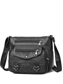 Bolso de mujer nuevo para 2025, moda con gran capacidad, bolso de hombro, tacto suave, unicolor, adecuado para madres, gran capacidad, múltiples bolsillos, bolso de mensajero - Negro - Ver 4