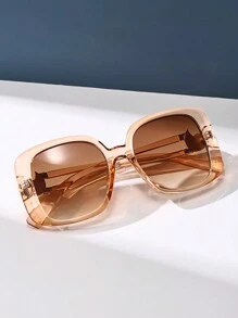 复古方形大框塑料时尚太阳镜，经典设计，适合户外旅行海滩度假休闲装，驾驶防紫外线时尚遮阳优雅装扮家庭出游旅行度假，适合夏季海滩度假、户外、旅行 - 香檳色 - 查看 4