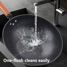 3 pièces Set de batterie de cuisine en fonte avec pierre de Maifan anti-adhésive - comprend une poêle à frire, une casserole et une marmite à soupe avec des poignées en bois - Cuisson sans huile pour la maison et le restaurant, compatible avec les cuisinières à gaz et à induction