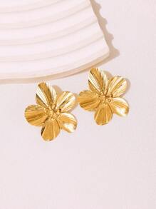 1 Pair Vintage French Style Exaggerated Floral Design Earrings, Suitable For Daily Wear - Gold - View 6