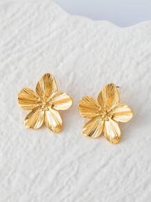 1 Pair Vintage French Style Exaggerated Floral Design Earrings, Suitable For Daily Wear - Gold - View 3