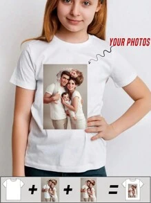 Customized Spring/Summer Girls T-Shirt, Custom Personalized Photo/Family/Idol/Cartoon/Portrait/Pet/Baby/Friend Graphics Outdoor Sports T-Shirt, Back To School, Birthday Gift, Party Outfit, Casual Tee, Photo Printing, Holiday Gift, Friend Gift, Surprise Gift, Vacation Wear,Easy Comfort