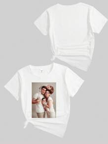 Customized Spring/Summer Girls T-Shirt, Custom Personalized Photo/Family/Idol/Cartoon/Portrait/Pet/Baby/Friend Graphics Outdoor Sports T-Shirt, Back To School, Birthday Gift, Party Outfit, Casual Tee, Photo Printing, Holiday Gift, Friend Gift, Surprise Gift, Vacation Wear,Easy Comfort