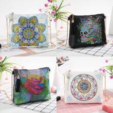 1 件 5D DIY 独特花卉图案钻石画套件斜挎包 - 带不对称钻石的 PU 皮革艺术手提包、拉链和链条单肩包、创意工艺礼品套装