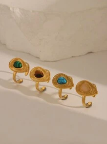 1 件时尚夸张奢华金镶嵌绿松石可调节女士戒指，18k 不锈钢，不褪色，优雅设计，适合日常、节日、派对、约会佩戴或送礼 - 氣質款 - 查看 1