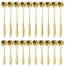 Set da 8 pezzi, posate dorate luxury in acciaio inossidabile: cucchiaini da caffè, cucchiaini da dolce, cucchiaini da gelato, forchette da frutta, adatte per casa, cucina, ristorante, hotel, feste, San Valentino, regali per il ritorno a scuola - Dorato - Visualizzare 22