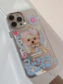 Slogan 1pc Cute Pet Cat/Dog Cartoon + Colorful Rhinestone DIY Phone Case Compatible With Apple IPhone 16/15/14/13/12/11 Series - Multicolor - View 2