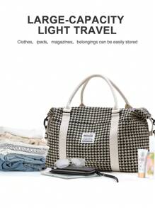 Oversized Travel Bag Houndstooth Pattern Letter Patch Decor Wet Dry Pocket Traveling Bag Plaid Beach Bag For Summer Travel Essentials For Holiday Summer Accessories For Vacation Travel Organizer Hospital Bag Travel Accessories For Camp For Suitcase Overnight Bag Gym Bag Duffle Bag Weekend Bag Duffel Bag For Luggage Carry On Bag College Bag Luggage Bags Weekender Bag Winter Bag For School School Accessories School Stuff - Multicolor - View 7