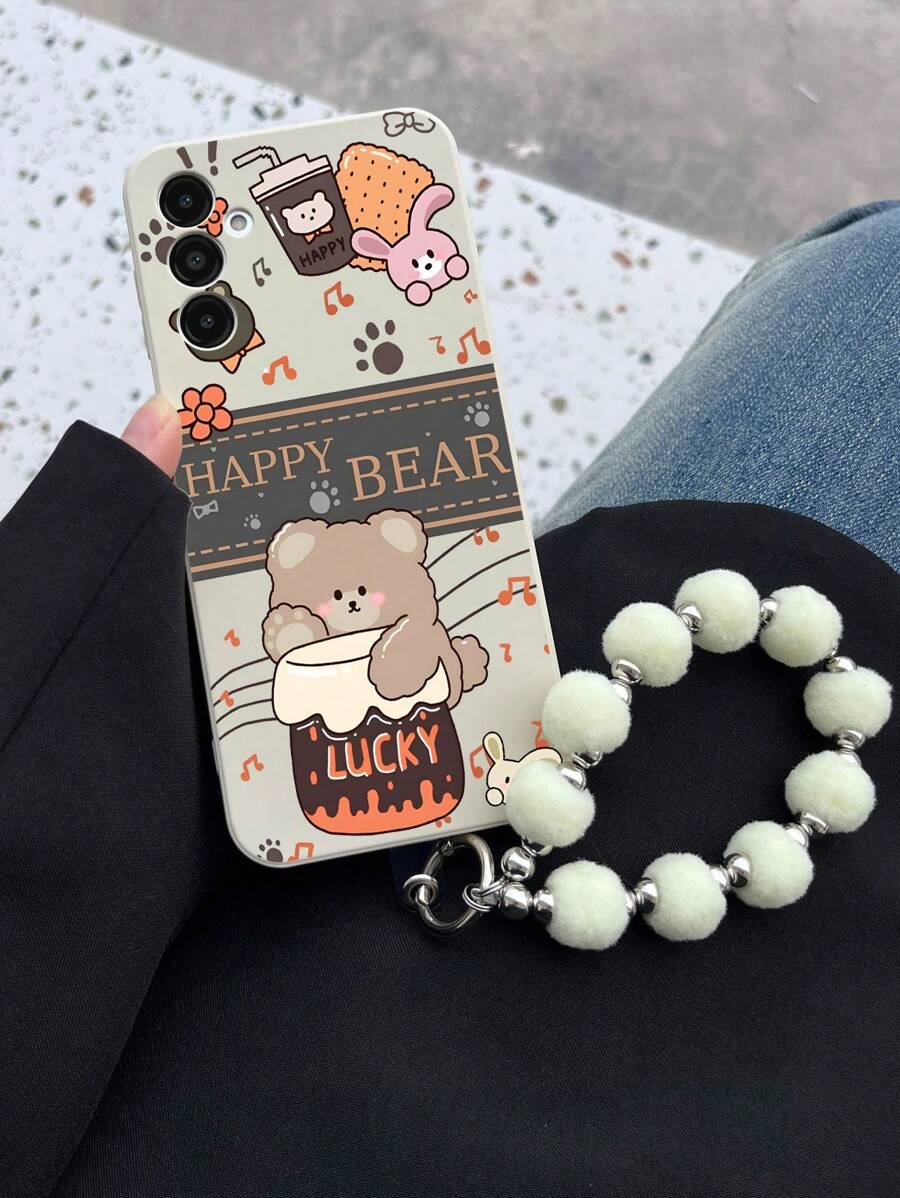 1 ốp lưng điện thoại TPU màu trắng họa tiết gấu và thỏ dễ thương chống sốc và 1 dây đeo điện thoại hình quả cầu lông màu trắng, tương thích với điện thoại thông minh /Android - Tương thích với iPhone 16 Pro Max, A14, A54, A52, A31 4G, A23, Tương thích với Redmi Note 8 Pro, 11 Pro 4G, 12 4G, Tương thích với OPPO A54 - Nhiều màu - Xem 1
