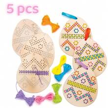 Wooden Egg DIY Loom Set, Colorful Thread Weaving Hand-Hung Decoration, Suitable For Easter Party Activities