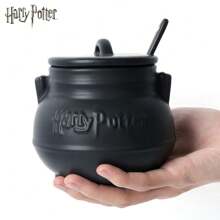 WB Harry Potter Officially Licensed Hogwarts Emblem Melting Pot 3D Three-Dimensional Sculpture Ceramic Coffee Mug Soup Cup With Spoon Tabletop Ornament Collectible Birthday Christmas Party Gift