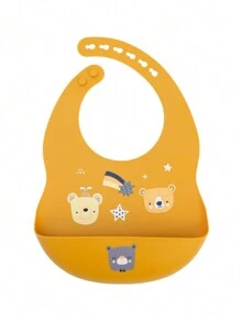 1pc Baby Silicone Bib, Cartoon Pattern Waterproof Baby Bib, Adjustable Cute Children Drool Bib, Rainbow Dinosaur Lemon Pattern, Baby Tableware - Multicolor - View 12