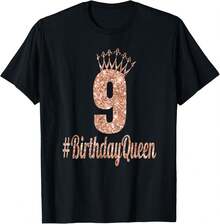 9th Birthday Gifts Girls Rose Colored Ninth Bday Crown T-Shirt - Black - View 1