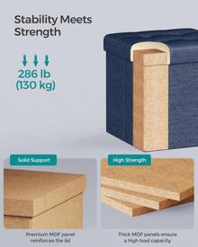 SONGMICS Storage Ottoman, Foldable Small Ottoman Foot Rest, 11.8 Inches Foot Stool, Cube Ottoman With Storage, Load Up To 286 Lb, For Living Room, Bedroom, Dorm, Midnight Blue ULSF028Q02 - Midnight Blue - View 10