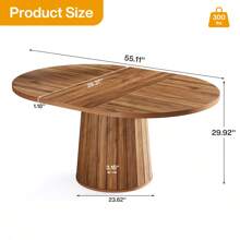 Tribesigns Oval Dining Table For 6 People, 55.11-Inch Farmhouse Wood Dinner Table Kitchen Table With Wooden Tabletop And Cylindrical Base For Dining Room - Brown - View 3