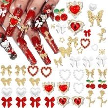 金色指甲饰十字架美甲饰品 3D 心形水晶钻玫瑰饰钉圣母玛利亚金属指甲宝石奢华指甲装饰钻石用于美甲设计工艺 DIY 美甲用品指甲 - 彩色 - 查看 10