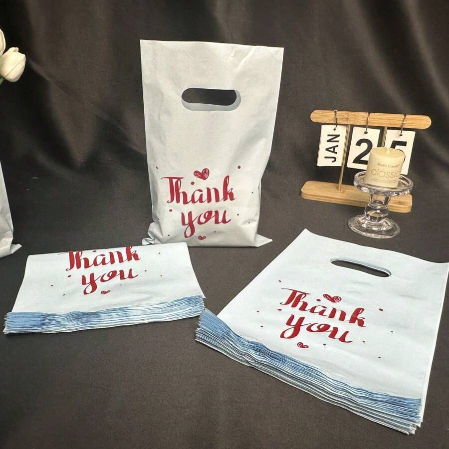 50 chiếc Túi quà cảm ơn Túi mua sắm bán lẻ màu xanh nhạt, Thích hợp cho đám cưới Sinh nhật Lễ Tạ ơn, Quà tặng doanh nghiệp, Cửa hàng, Quần áo, Tiệc tùng, Túi nhựa tái sử dụng có quai xách, Mặt hàng rẻ nhất hiện có, Túi mua sắm, Túi đựng rác trên ô tô cho tiệc, Túi đựng bánh mì, Túi đóng gói Túi đựng quần áo,