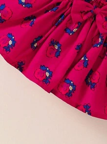 H HIBOBI 3pcs/Set Baby Girls Spring/Summer Short Sleeve Eid Mubarak Printed Romper, Skirt And Headband Set