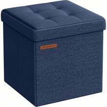 SONGMICS Storage Ottoman, Foldable Small Ottoman Foot Rest, 11.8 Inches Foot Stool, Cube Ottoman With Storage, Load Up To 286 Lb, For Living Room, Bedroom, Dorm, Midnight Blue ULSF028Q02 - Midnight Blue - View 1