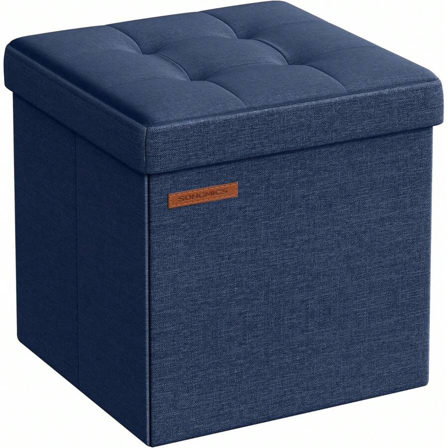 SONGMICS Storage Ottoman, Foldable Small Ottoman Foot Rest, 11.8 Inches Foot Stool, Cube Ottoman With Storage, Load Up To 286 Lb, For Living Room, Bedroom, Dorm, Midnight Blue ULSF028Q02 - Midnight Blue - View 1