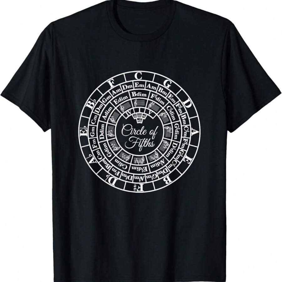 Advanced Music Theory Circle Of Fifths Key Signature Lesson T-Shirt - Black - View 1