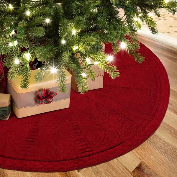 1pc Christmas Knitted Tree Skirt, 48 Inches Beige Knitted Christmas Tree Skirt For Christmas Decorations Holiday Tree Christmas Ornaments