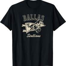 Dallas Stallions Texas Riding Horse And Flag Logo T-Shirt - Black - View 1
