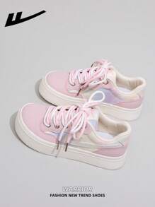 WARRIOR Women's Lace-Up Design Skateboard Shoes, Low-Top Casual Shoes, Outdoor Flat Shoes, Breathable Summer Slip-On Sneakers, Versatile Lightweight Skateboard Inspired Athletic Shoes, Fashionable And Comfortable Ladies Canvas Sneakers With Thick Soles, Street Style Personalized Low-Top Lightweight Soft Bottom Women's Shoes