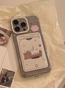 1 件 GUCADI 可爱卡通动物图案粉色卡夹软 TPU 手机壳适用于 16/15/14/13/12/11 系列防水防震防摔防刮 - 無色 - 查看 5