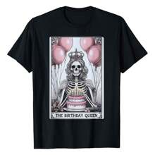 Birthday Queen Tarot Card Cute Gothic Skeleton Women  T-Shirt Women Unisex Men S Cotton Short Sleeve T-Shirt, Perfect For Summer Adventures, 100% Soft Fabric, Ideal For Sports, Work, And Relaxation 