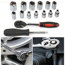 46 Pieces Set Mechanic Tool Kit 1/4-Inch Drive Ratchet Socket Wrench Set With Storage Case,Includes Metric Bit Sockets And Extension Bar For Car Repair And Home Maintenance - Red - View 7