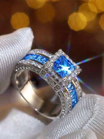 S925 欧美时尚公主切割立方氧化锆订婚戒指，圣诞礼物，周年纪念礼物，婚礼订婚仪式，约会派对，日常佩戴，女士新娘珠宝