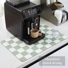 1pc Checkered Dish Drying Mat For Kitchen Counter Coffee Bar Coffee Station Accessories Retro Aesthetic 24"X16"Cute Absorbent Coffee Mat Kitchen Drying Mat Easy To Clean Coffee Bar Decor