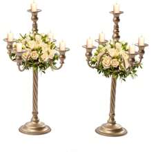 SHZICMY 2 Pcs Gold Candelabra Candle Stand - 21in Tall Metal Candlestick Holder 5 Arms Candelabra Table Centerpiece For Wedding Fireplace Home Halloween Church Decor Fast Arrival DIY Tool Kit - 金色 - 查看 2