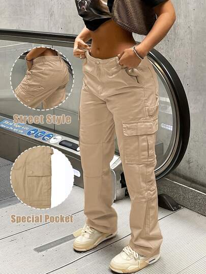 GILIPUR 新款纯色女式工装裤，松紧腰设计，多口袋，休闲风格，Y2K风格，优雅时尚，适合返校、街头服饰、2000年代风格、秋冬季、复古风格，适合外出、圣诞节和万圣节等场合。