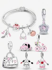 1 件圣诞 925 纯银浪漫旅行串珠吊坠钻石套装吊坠吊坠球适合手链 DIY 女士珠宝大学必备清单 - 銀色 - 查看 2