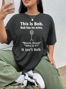 Oversized Style For Women, This Is Bob Funny Quotes T-Shirt, Popular Gift For Friends, Unique Design T-Shirt, Comfortable T Shirt , Gift Tee, Oversize Type Shirt For Women, Perfect For Holiday Parties Or Gift Giving, Soft And Comfortable - Dark Grey - View 2