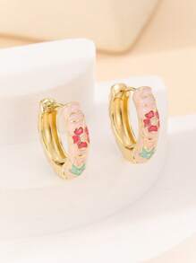 1 Paar Mode Kupfer Material Blumen Muster Creolen Ohrringe Schmuck für Frauen Mädchen