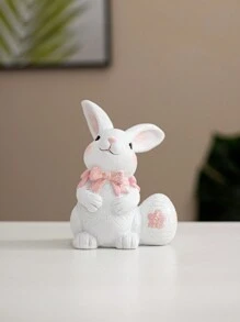 1 Peça Coelho de Resina Segurando Ovos Decorados com Laço, Estilo Minimalista Fofo, Adequado para Dia das Mães, Páscoa, Quarto, Sala de Estar, Escritório, Decoração Doméstica, Escritório, Estante de Livros, Armário de TV