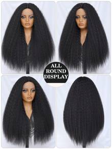 Kinky Straight Lace Front Wig 28Inch Synthetic T-Part 13x5x1 Long Lace Wigs Afro Yaki Straight Wigs Ombre Brown