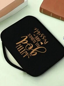 Bao đựng Kinh Thánh màu đen dung lượng lớn, có tay cầm, chất liệu sợi polyester bền chắc, in khẩu hiệu truyền cảm hứng, túi xách đa năng có ngăn đựng đồ, khóa kéo đựng sách, thích hợp sử dụng hàng ngày, món quà hoàn hảo cho gia đình và bạn bè. - màu đen - Xem 6