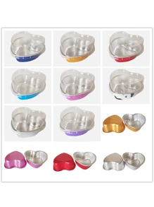 20个心形铝箔布丁杯，锡箔防皱杯，彩色耐高温慕斯杯，带盖烘焙蛋糕模具，心形蛋糕盘，铝箔碗，布丁杯，家用烘焙蛋糕模具，慕斯情人节心形蛋糕盘，蛋糕纸杯 - 彩色 - 查看 11