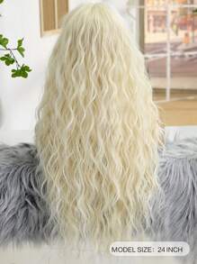 28英寸长波浪卷无刘海合成假发：外观自然，耐热，适合派对、角色扮演和日常佩戴 - 金色 - 查看 6