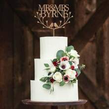 1Pc Bride And Groom Birds Wedding Cake Topper Engagement Cake Topper With Initials Anniversary Personalised Wood Decor Bridal Shower Lovebirds - Multicolor - View 17