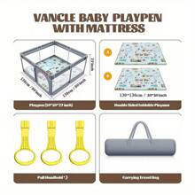 Baby Playpen With Mat Activity Centre Indoor Outdoor Baby Fence Toddlers Babies - Grey - View 6