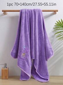 1 件珊瑚绒绣花毛巾/浴巾，吸水柔软绣花浴巾，浴室装饰夏季 - 紫色 - 查看 5